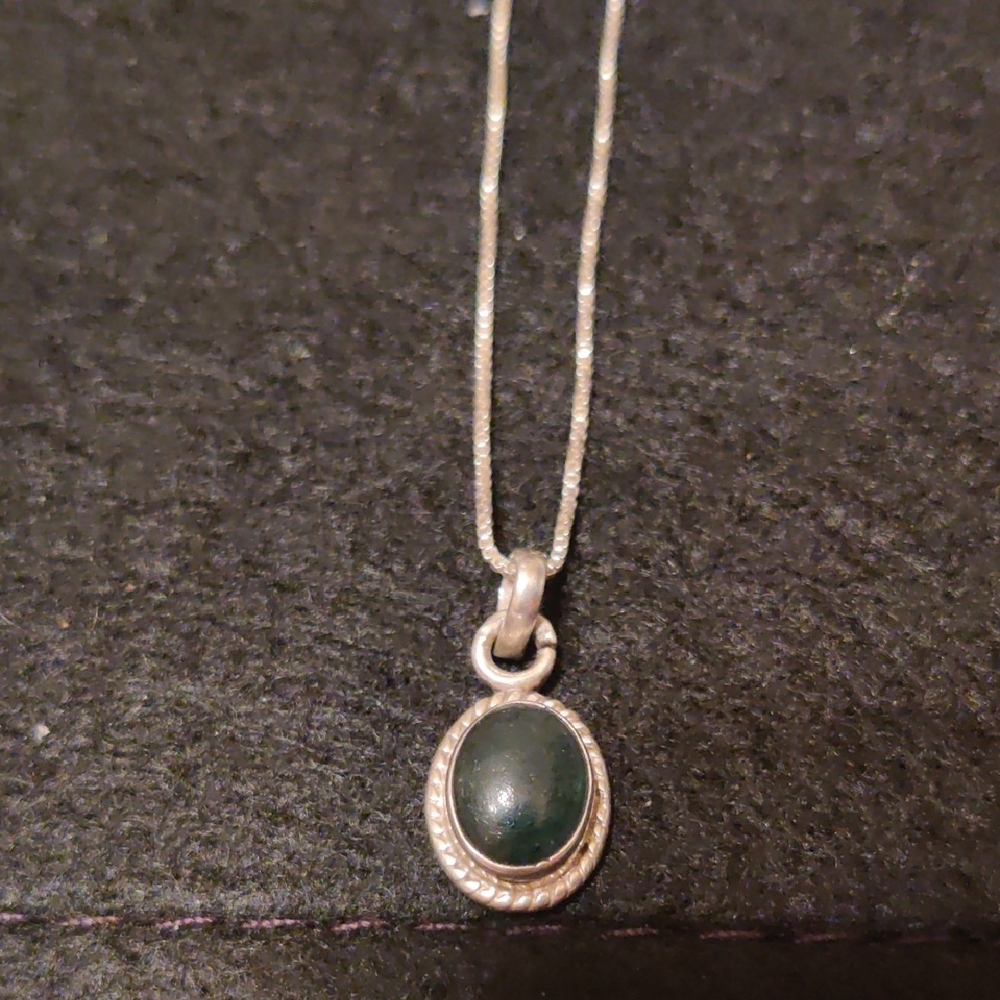 925 Silver Necklace with Green Stone